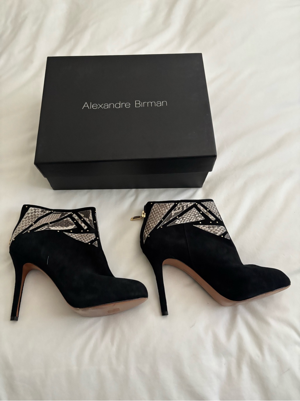 Alexandre Birman Black Suede & Python Ankle Booties